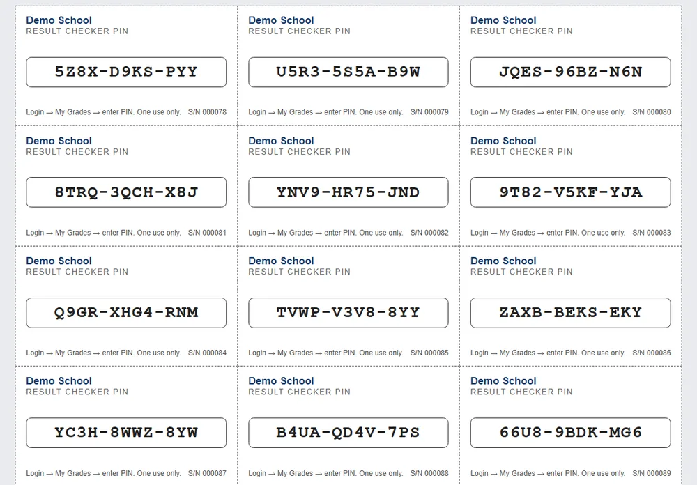 Result checker PIN cards ready to print